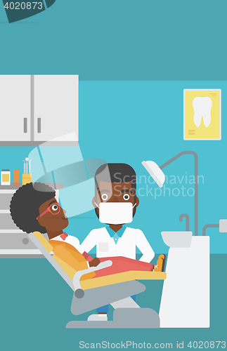 Image of Patient and doctor at dentist office.