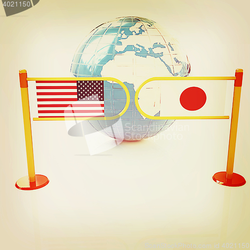 Image of Three-dimensional image of the turnstile and flags of USA and Ja