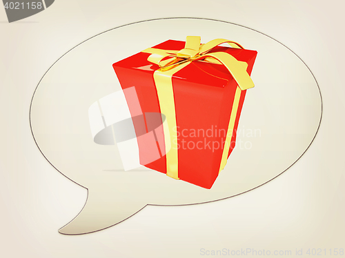 Image of messenger window icon and gift. 3D illustration. Vintage style.