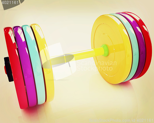Image of Colorful dumbbell . 3D illustration. Vintage style.