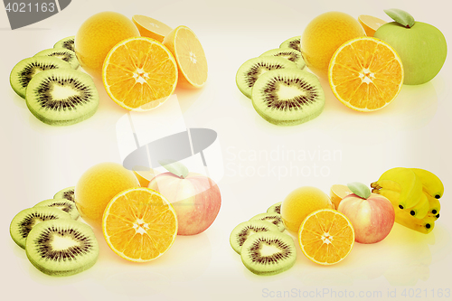 Image of Set of citrus. 3D illustration. Vintage style.