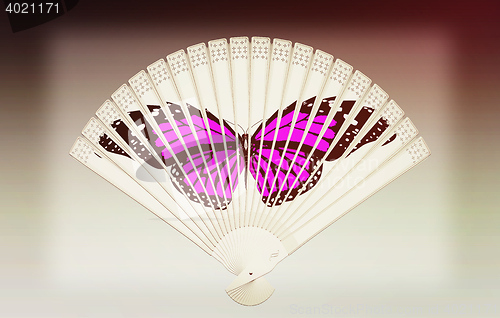 Image of Colorful hand fan . 3D illustration. Vintage style.