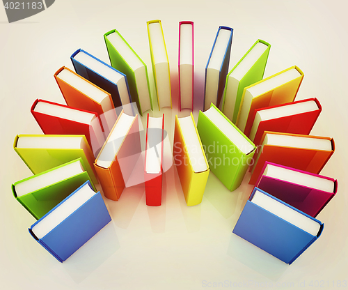 Image of colorful real books. 3D illustration. Vintage style.