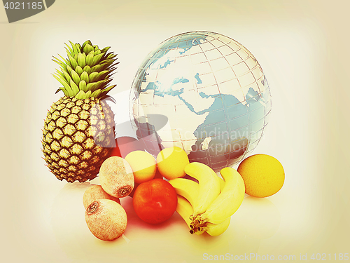Image of Citrus and earth. Global . 3D illustration. Vintage style.