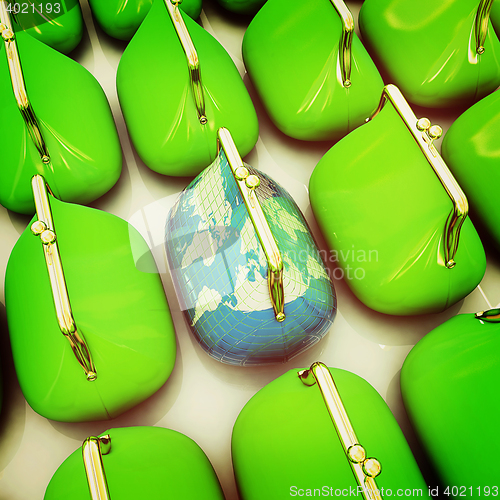 Image of Purse Earth and purses. On-line concept. 3D illustration. Vintag