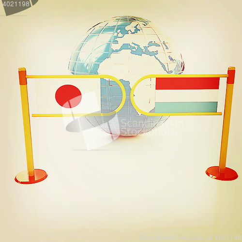 Image of Three-dimensional image of the turnstile and flags of Japan and 