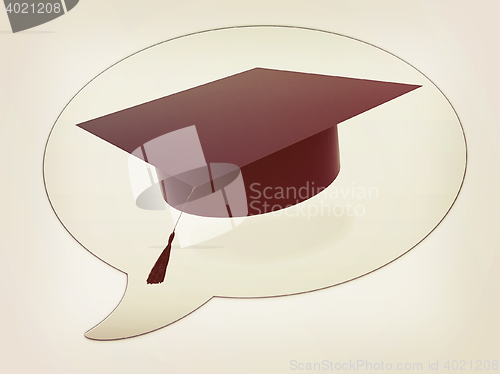 Image of messenger window icon and Graduation hat . 3D illustration. Vint