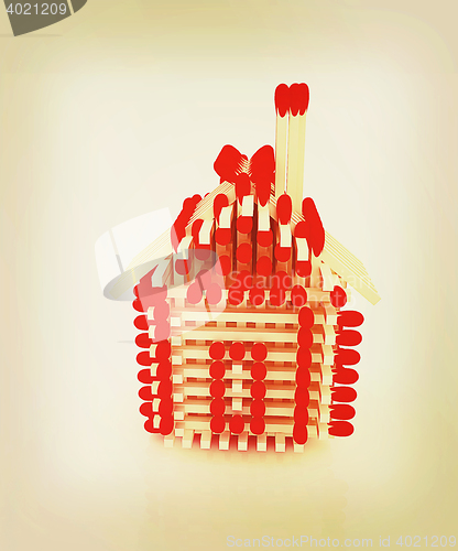 Image of Log house from matches pattern. 3D illustration. Vintage style.