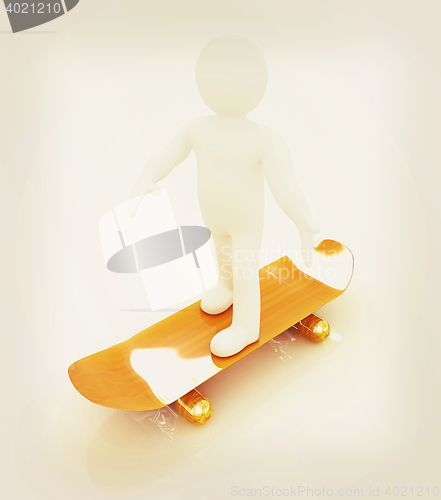 Image of 3d white person with a skate and a cap. 3D illustration. Vintage
