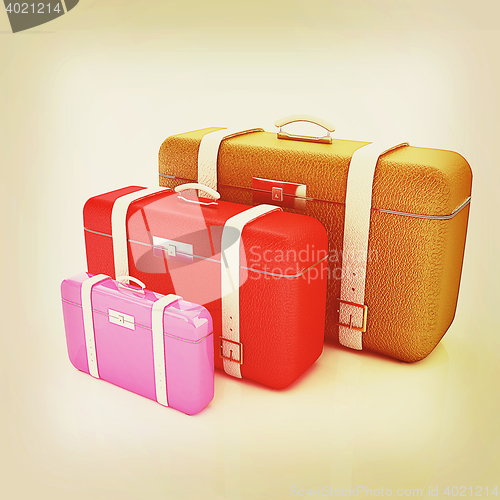 Image of Traveler\'s suitcases. . 3D illustration. Vintage style.