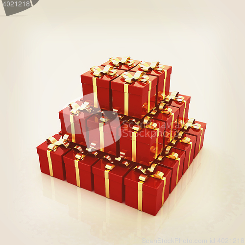 Image of Bright christmas gifts. 3D illustration. Vintage style.