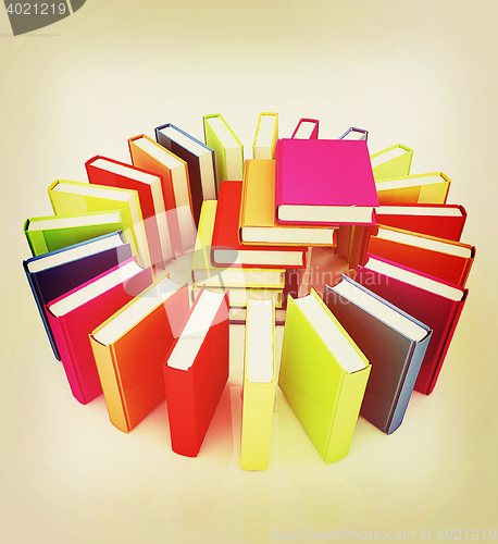 Image of Colorful books . 3D illustration. Vintage style.