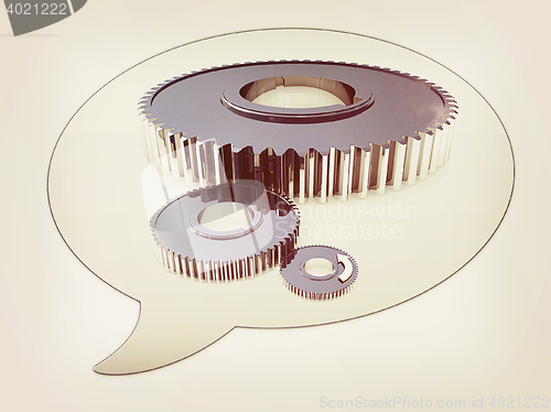 Image of messenger window icon and Gears. 3D illustration. Vintage style.