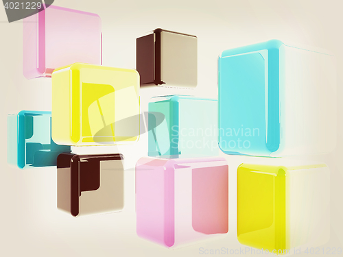 Image of Glossy CMYK cubes on white . 3D illustration. Vintage style.