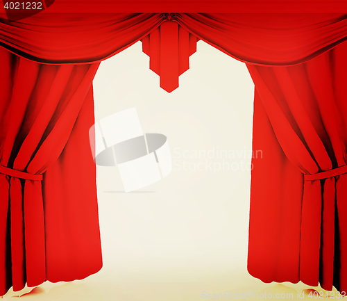 Image of Red curtains. 3D illustration. Vintage style.