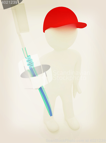 Image of 3d man with toothbrush. 3D illustration. Vintage style.