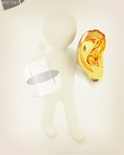 Image of 3d man with ear gold 3d rende. 3D illustration. Vintage style.