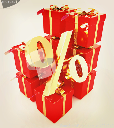 Image of Percentage and gifts. 3D illustration. Vintage style.