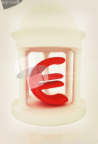 Image of Euro sign in rotunda . 3D illustration. Vintage style.