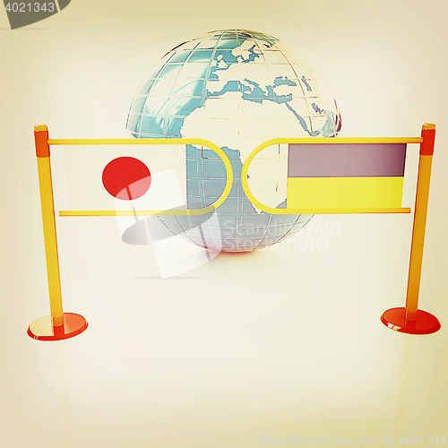 Image of Three-dimensional image of the turnstile and flags of Japan and 