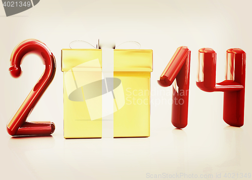 Image of Abstract 3d illustration of text 2014 with present box. 3D illus