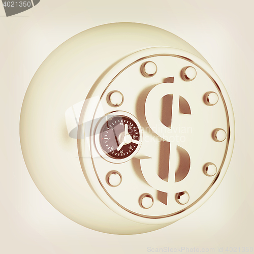 Image of safe in the form of dollar coin. 3D illustration. Vintage style.