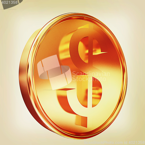 Image of Gold coin with dollar sign. 3D illustration. Vintage style.