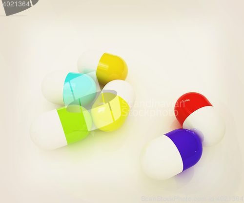 Image of Pills. 3D illustration. Vintage style.