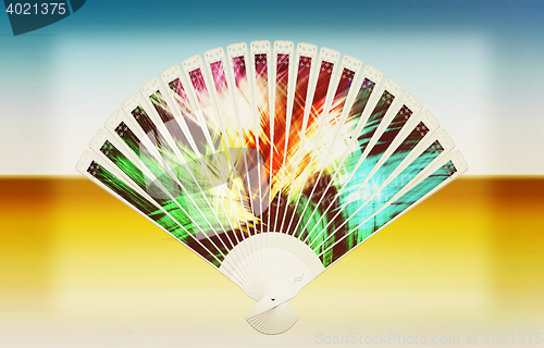 Image of Colorful hand fan . 3D illustration. Vintage style.