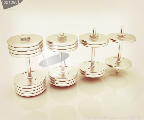 Image of Metalll dumbbells . 3D illustration. Vintage style.