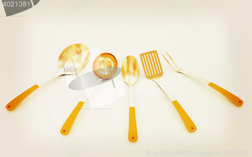 Image of cutlery on white background . 3D illustration. Vintage style.