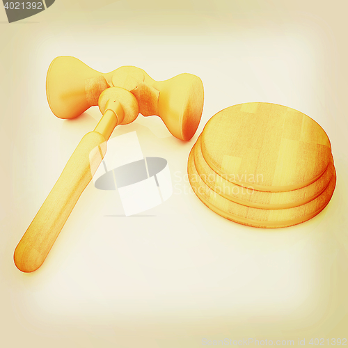 Image of Wooden gavel isolated on white background. 3D illustration. Vint