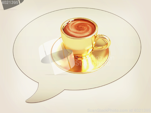 Image of messenger window icon. Coffee cup on saucer. 3D illustration. Vi