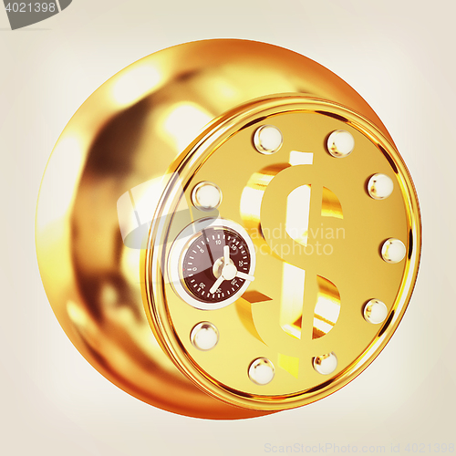 Image of safe in the form of dollar coin. 3D illustration. Vintage style.