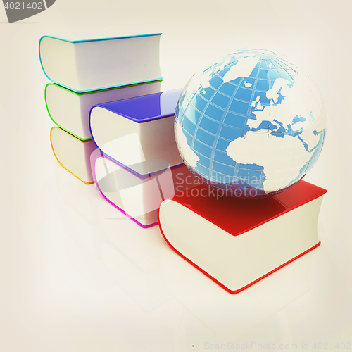 Image of Glossy Books Icon isolated on a white background and earth. 3D i