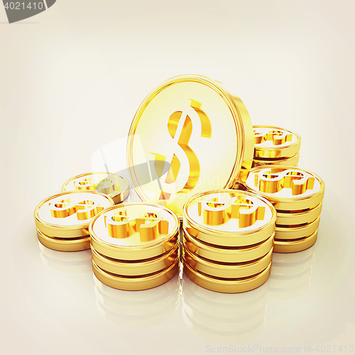 Image of gold coin ctack on a white background . 3D illustration. Vintage