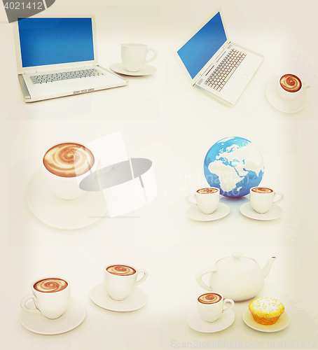 Image of Coffee set. 3D illustration. Vintage style.