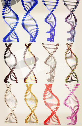 Image of Set of DNA structure model. 3D illustration. Vintage style.