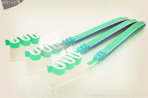 Image of Toothbrushes. 3D illustration. Vintage style.