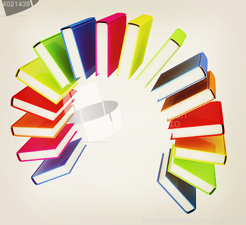 Image of Colorful books like the rainbow . 3D illustration. Vintage style