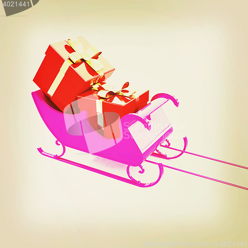 Image of Christmas Santa sledge with gifts. 3D illustration. Vintage styl