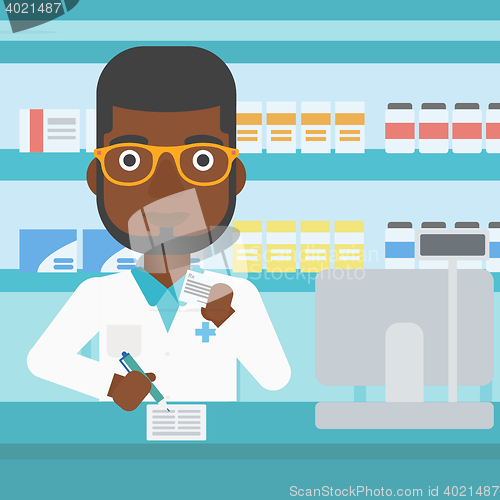 Image of Pharmacist writing prescription.