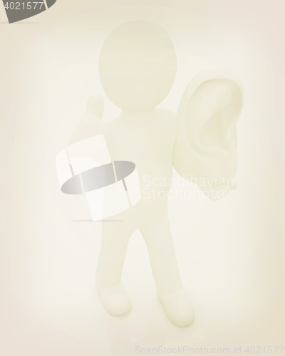 Image of 3d man with ear 3d render. 3D illustration. Vintage style.