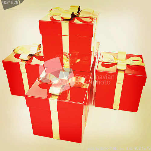 Image of Bright christmas gifts on a white background . 3D illustration. 