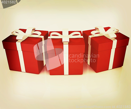 Image of Bright christmas gift. 3D illustration. Vintage style.