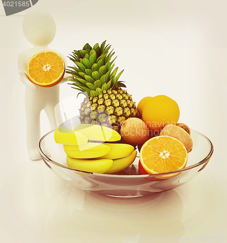Image of 3d man with citrus. 3D illustration. Vintage style.