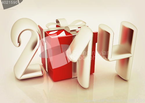 Image of Abstract 3d illustration of text 2014 with present box. 3D illus