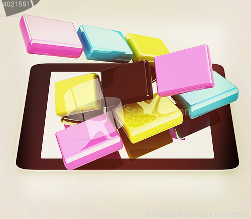 Image of Tablet PC with colorful CMYK application icons isolated on white