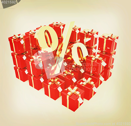 Image of Percentage and gifts. 3D illustration. Vintage style.
