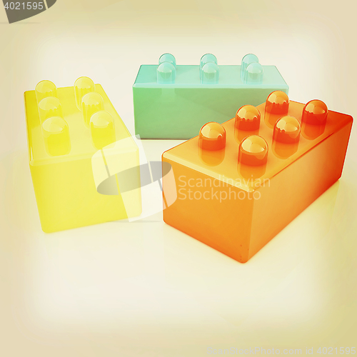 Image of Building blocks on white . 3D illustration. Vintage style.